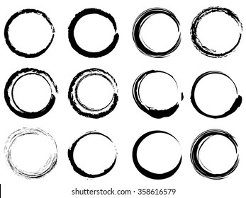 Grunge Circle Brush Strokes Set