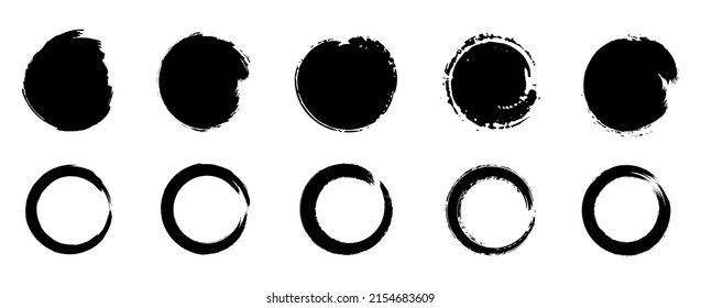 Grunge circle brush strokes vector set. Dirty brush strokes round shapes collection