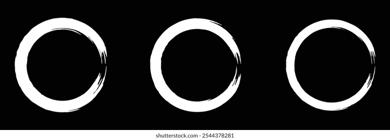 Grunge circle brush. Vector isolated web elements. Ink frames set. White abstract grunge circle. Vector brush stroke. Stock vector. EPS 10.