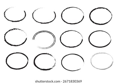 Grunge-Kreispinsel. Vektorpinsel Stroke (Stroke). Schwarze Kreise mit rauen Kanten