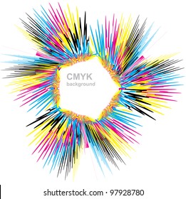 Grunge circle with CMYK ink splashes