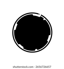 Círculo de Grunge com uma borda angustiada, estilo tecnológico moderno. Um quadro redondo abstrato para logotipos, marcas ou elementos de interface de usuário antigos.