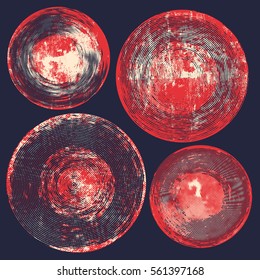 Grunge Circle Drawing Textures Set. Vector Illustration