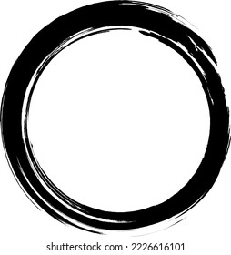 Grunge circle drawn with a brush. Frame. Banner, insignia. Logo, icon, label and badge. Distress texture. Empty forms.