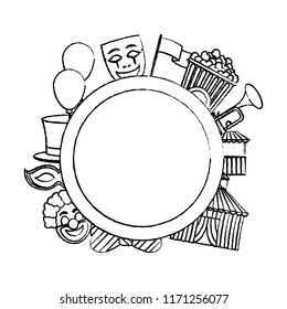 grunge circle emblem with carnival entertainment party