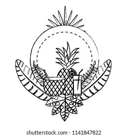 grunge circle emblem with delicious pineapple fruit