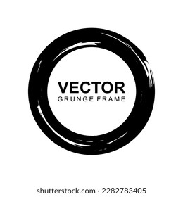 Grunge circle frame. Black grunge round shape with brush stroke. Vector illustration