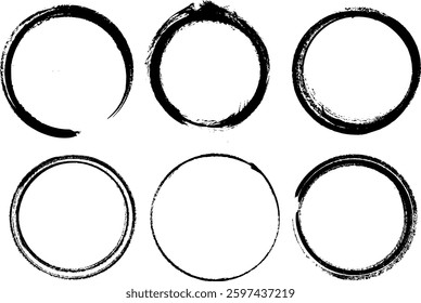 Grunge Circle Frame Dry Brush Stroke Paint Vector Set