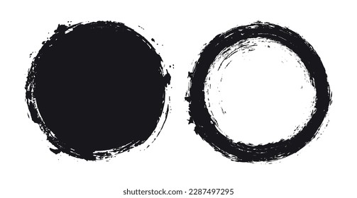 Grunge circle frames.Vector distress round banners.