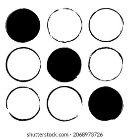 Symbole des Grunge-Kreises. Leere und gefüllte Zahlen. Dekoratives Element. Kunstdesign-Konzept. Vektorgrafik. Stockbild. 