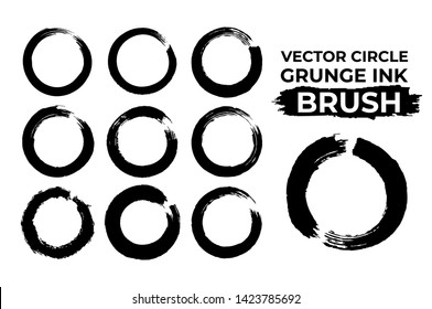 Grunge circle ink brush vector set, enso dry brush circle stroke brush set