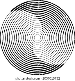 Grunge circle logo with speed lines. Unusual icon Design .Background texture with vector spiral stripes .Geometric shape.