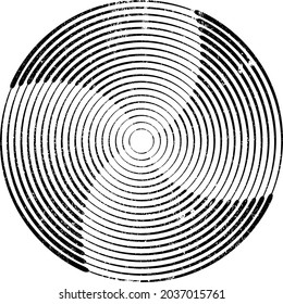 Grunge circle logo with speed lines. Unusual icon Design .Background texture with vector spiral stripes .Geometric shape.