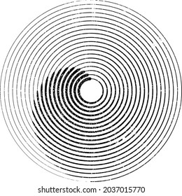 Grunge circle logo with speed lines. Unusual icon Design .Background texture with vector spiral stripes .Geometric shape.