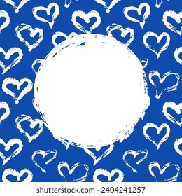 Grunge el círculo en el fondo del corazón. Mano pintada con pincel de tinta. Tarjeta de San Valentín dibujada a mano, invitación a la boda, tarjeta de cumpleaños, invitación a la ducha de bebé. Ilustración del vector