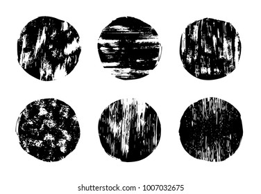 Grunge circle post stamp set. Vector banner, insignia, logo, icon, label, badge collection. Distress hand drawn grungy textures, backgrounds, boxes, blank black shapes. Abstract print for t-shirts. 