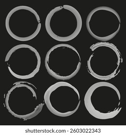 Grunge circle set. Abstract vector design. Artistic black symbols. Decorative modern shapes.