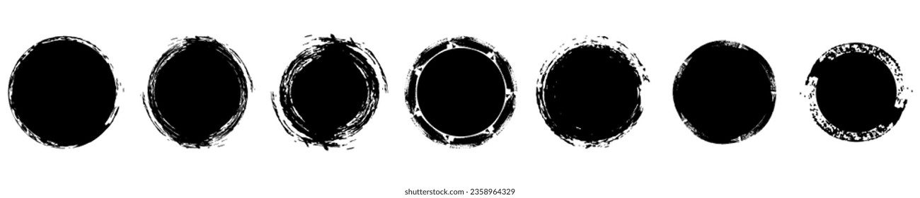 Grunge circle. Set of artistic texture black rounds. Vector illustration