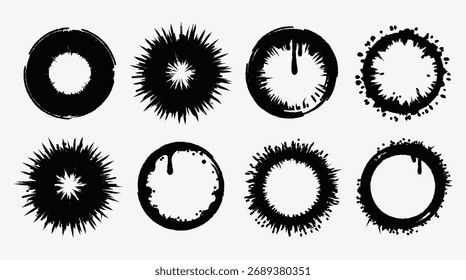 Grunge Circle Set Distressed bordes ásperos en diseño de color negro