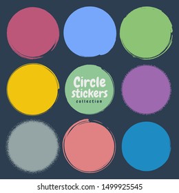 Grunge circle set. Round design elements Vector illustration. Color stickers and labels set. 