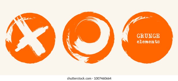 Grunge circle shapes. Abstract orange vector illustration.