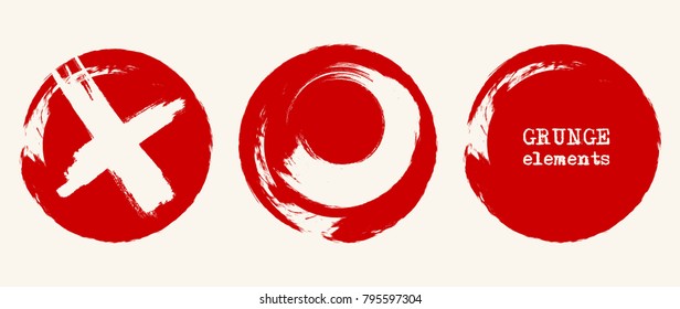 Grunge circle shapes. Abstract red vector illustration.