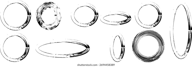 Grunge Circle Shapes Collection Vector Design Set for Backgrounds and Frames