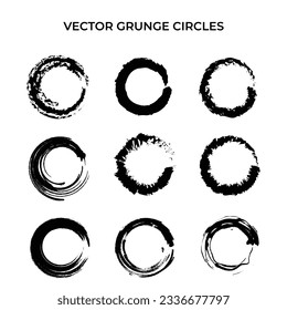 Grunge Circle Shapes Set Red Color Vector. Brush Stroke Style
