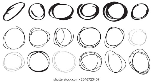 Grunge circle stain, coffee ring, cup ink mark, black round trace line art, charcoal brush outline design isolated on white background. Chalk paint vector illustration
