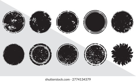 Grunge circle stamps textured round badges ink seal distressed vector design elements collection set
