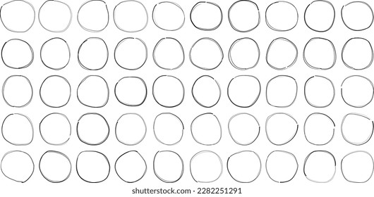 Grunge Circle Thin line black abstract shape 50 Set