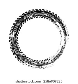 Grunge circle tire track, wheel braking mark. Truck, car or motorcycle tread pattern silhouettes. Auto race, motorsport, speed racing design element. Vector illustration