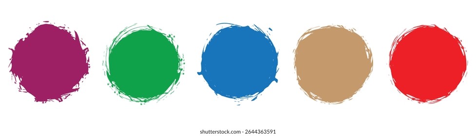 Grunge Circle Vector Element Set Vector Design. Grungy textured hand printed circle shapes collection.  Circular Brush Stroke Set.