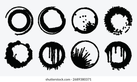 Grunge Circle Vector Set Collection of Abstract Brush Stroke Rings