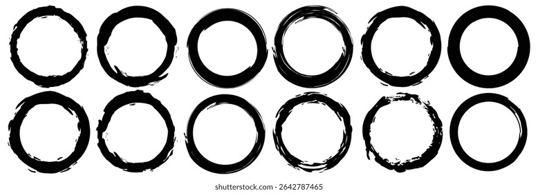 Grunge Circle Vector Set  Hand-Drawn Rough Brushstroke  Abstract Ink Round Shapes for Creative Design.