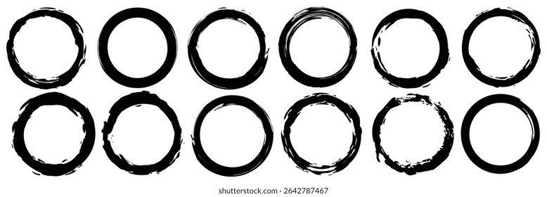 Formas redondas de tinta abstrata desenhadas à mão do conjunto do vetor do círculo de Grunge para o projeto criativo.
