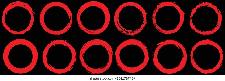 Grunge Circle Vector Set Dibujado a mano Rough Brushstroke Tinta Abstractas Formas redondas para el diseño creativo.