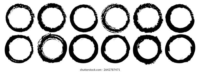 Grunge Circle Vector Set  Hand-Drawn Rough Brushstroke  Abstract Ink Round Shapes for Creative Design.