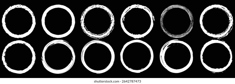 Grunge Circle Vector Set Dibujado a mano Rough Brushstroke Tinta Abstractas Formas redondas para el diseño creativo.