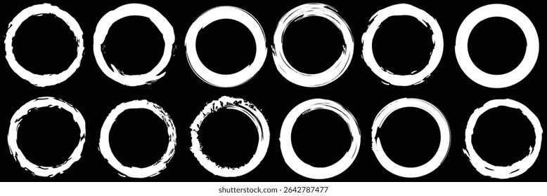 Grunge Circle Vector Set  Hand-Drawn Rough Brushstroke  Abstract Ink Round Shapes for Creative Design.