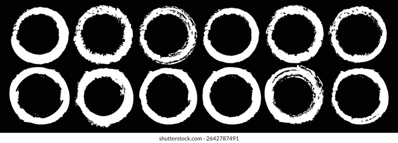 Grunge Circle Vector Set  Hand-Drawn Rough Brushstroke  Abstract Ink Round Shapes for Creative Design.