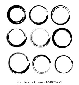 Grunge circles for black paint. Abstract vector ink frames set. Vector illustration. EPS 10