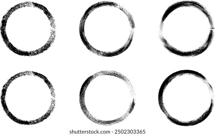 Grunge circles brush set. Black circle frames. Round line of black paint. Grunge round shapes. Circular ink brush stroke fro design elements. Vector illustration.