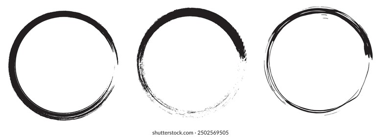 Grunge circles brush set. Black circle frames. Round line of black paint. Grunge round shapes.