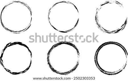 Grunge circles brush set. Black circle frames. Round line of black paint. Grunge round shapes. Circular ink brush stroke fro design elements. Vector illustration.