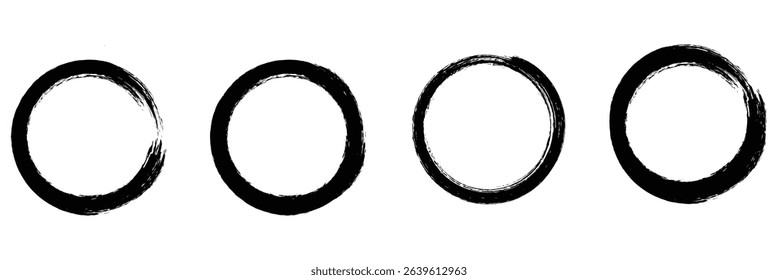 Grunge circles brush set. isolated on white background.  ink circle stroke representing simplicity and balance.