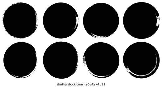 Grunge circles brush set. Set of paint brush stroke and abstract grunge banner for graphic background decoration. Watercolor splatter, ink splash and creative shape for social media. eps 10