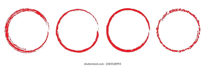 Grunge circles brush set. Red circle frames. Round line of red paint. Grunge round shapes. Circular ink brush stroke fro design elements. Brush circles. grunge circles. Brush circles. Watercolor 