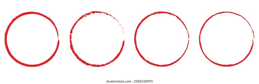 Grunge circles brush set. Red circle frames. Round line of red paint. Grunge round shapes. Circular ink brush stroke fro design elements. Brush circles. grunge circles. Brush circles. Watercolor 