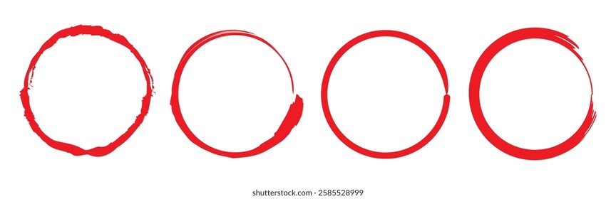 Grunge circles brush set. Red circle frames. Round line of red paint. Grunge round shapes. Circular ink brush stroke fro design elements. Brush circles. grunge circles. Brush circles. Watercolor 